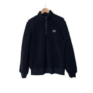 Abercrombie & Fitch Jacket Women's Deep Pile Sherpa Fleece 1/4 Zip Black M  0262